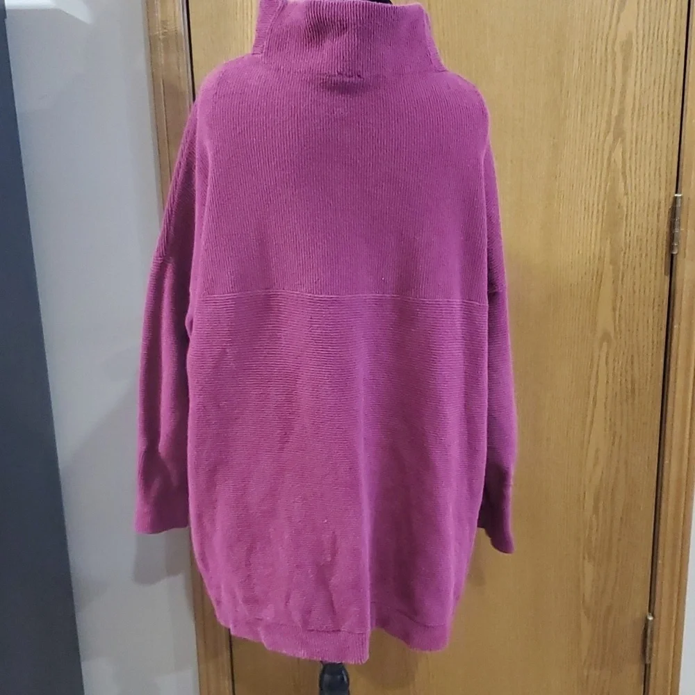 Free people burgandy ribbed mock collar long sleeve oversized top